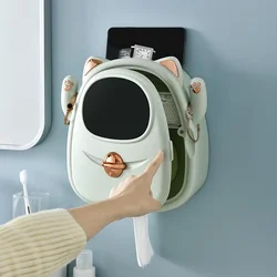 Wall Mount Cat Toilet Paper Holder Waterproof Tray Roll Tube Tissue Box Drawer Tissue Holder Bathroom Storage Shelves