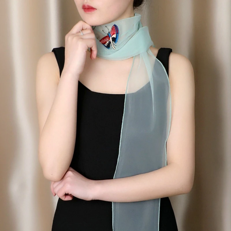 Four Seasons New Arrival Embroidered Silk Scarf Versatile Decorative Shawl Lightweight Comfortable Long Scarf Women's