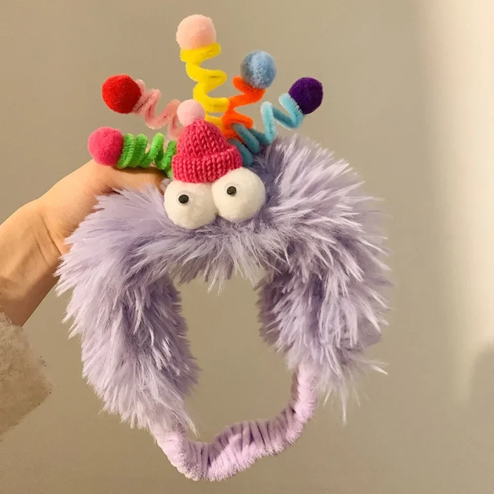 YHJ Funny Cute Plush HairBands Little Monster Face Wash Headband Non-slip Hair Bands for Girls Winter Hair Tie Hair Accessories