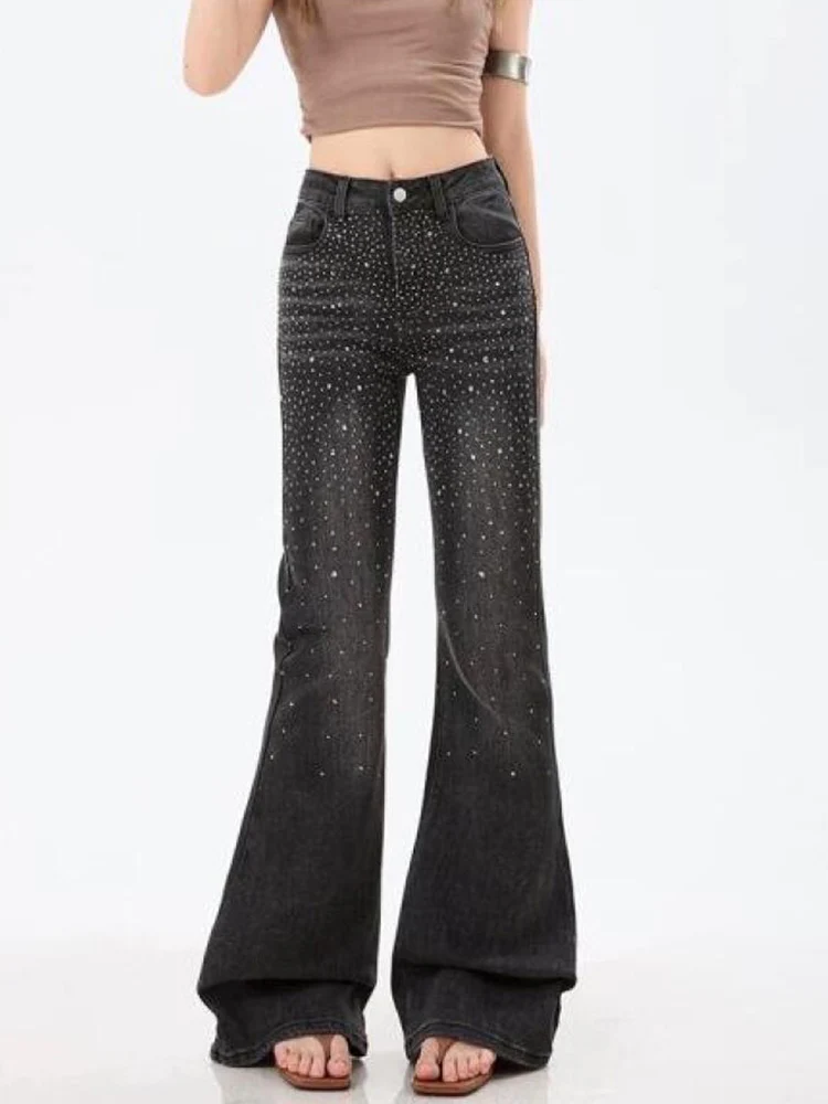 

Y2K Micro Flare Jeans Beaded High Waisted Slim Fit Flared Floor Length Pants for Women Spring
