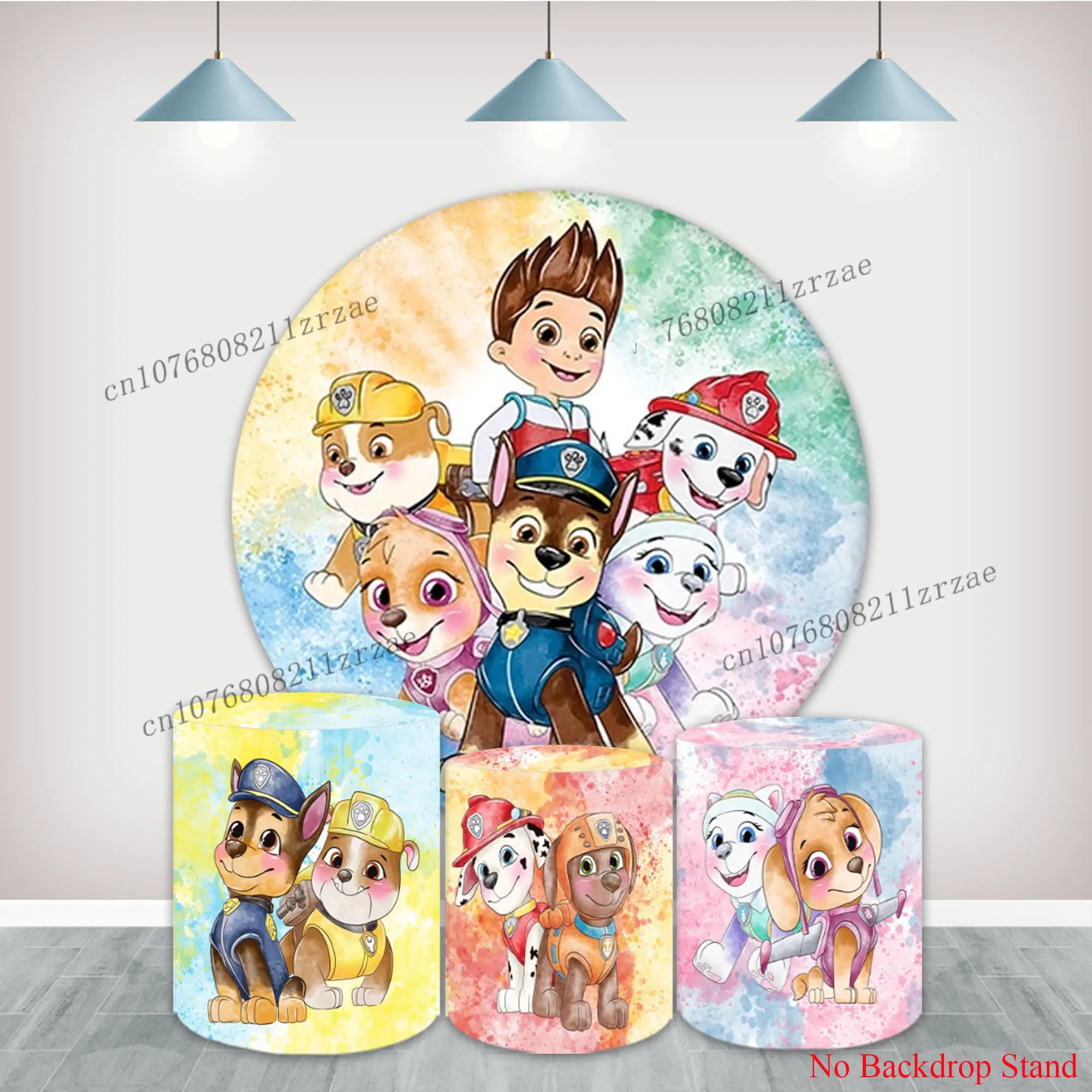 The Paw Patrols Round Backdrop Boy Kid Birthday Party Decoration Baby Shower Colourful Banner Poster Background Photography Prop