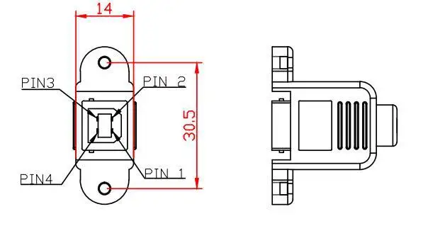 USB 2.0 AM/BF with ear cable, USB printing connection cable A male to B female screw hole fixed conversion cable 25cm