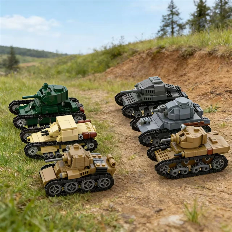WW2 Military Tank series model building blocks DIY armored military vehicle Assemble toys MOC Bricks children birthday gift