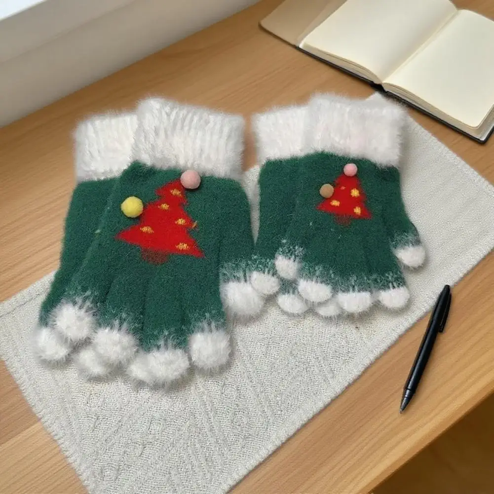Holiday Season Gloves Festive Knitted Christmas Gloves for Adults Kids with Touch Screen Functionality for Women for Students