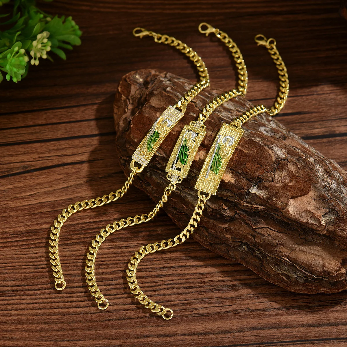Luxury 24K 9999 Pure Gold real gold Men's Boss Bracelet Emerald High-end Men's Bracelet