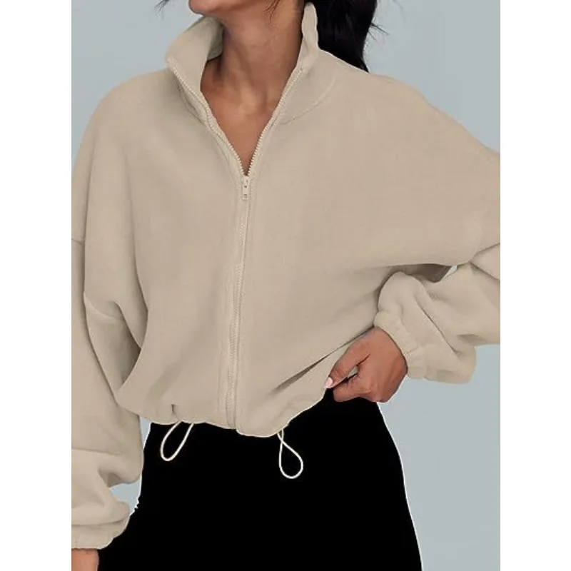 Roupas femininas europeu americano popular polar velo hoodies casaco esportivo gola mais veludo jaqueta com zíper camisolas