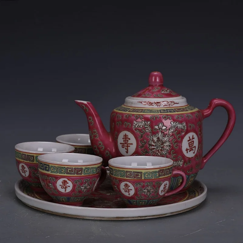 

Chinese collection antique porcelain handmade rose porcelain exquisite tea sets teapots collectibles home desktop decorations