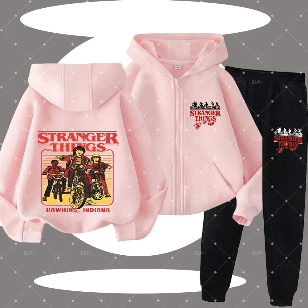 

Детский комплект худи с капюшоном на молнии в стиле Stranger Things, классический дизайн Хокинс Индиана, удобный худи с длинными рукавами для мальчиков и девочек