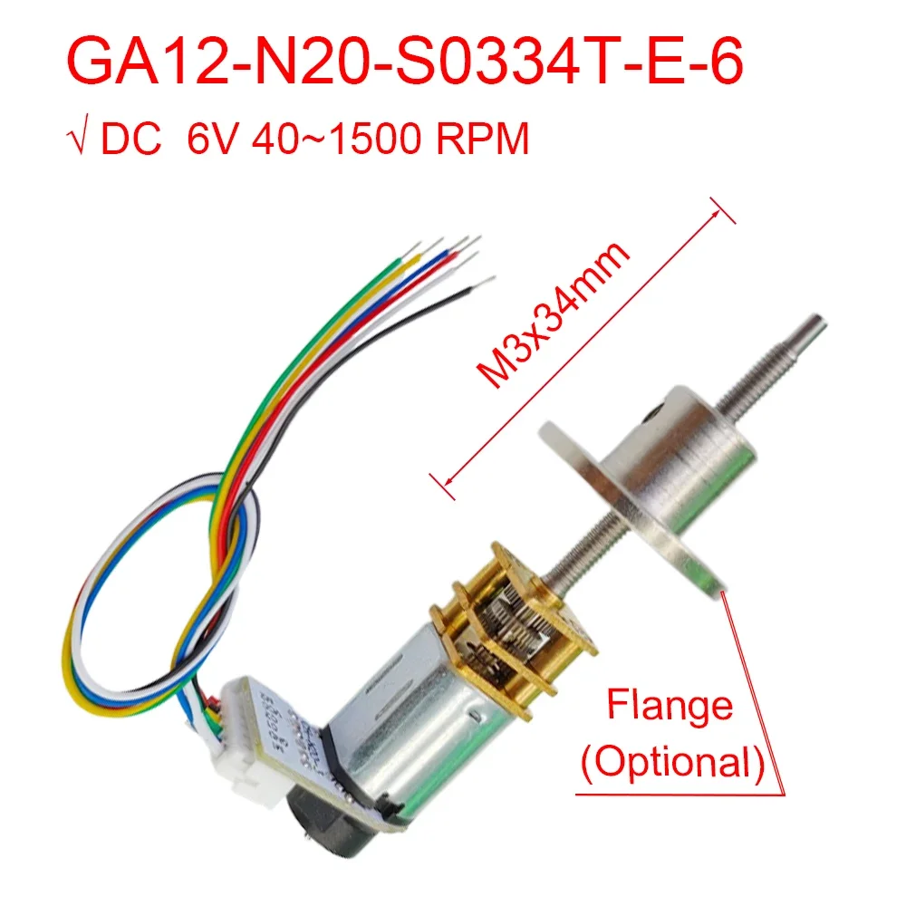 GA12 N20 M3 * 34mm DC 6V Encoder Motor Thread Shaft Mini Micro Metal Gear Gearwheel High Torque 15 300 1500 RPM 7PPR Hall Sensor