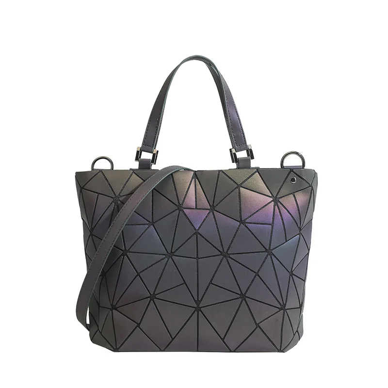 Fashion Women Geometric Handbag Laser Hologram Folded Shoulder Tote Bucket Luminous Bag Geometry Luxury Leather Brand Designer