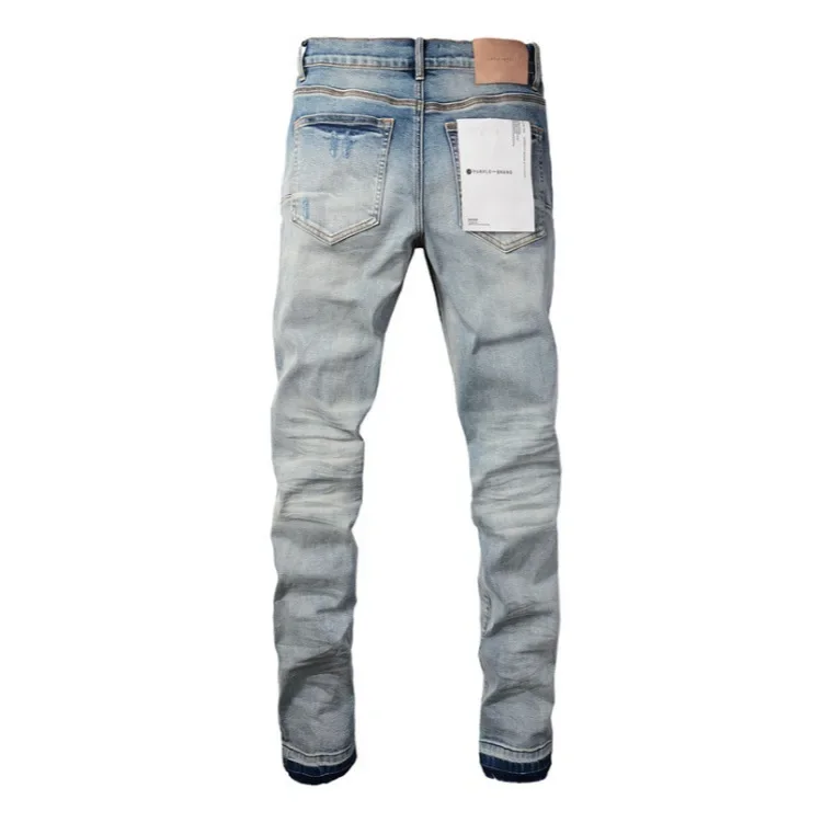 Purple Blue Ripped High Street Men's Straight Jeans for Daily Wear