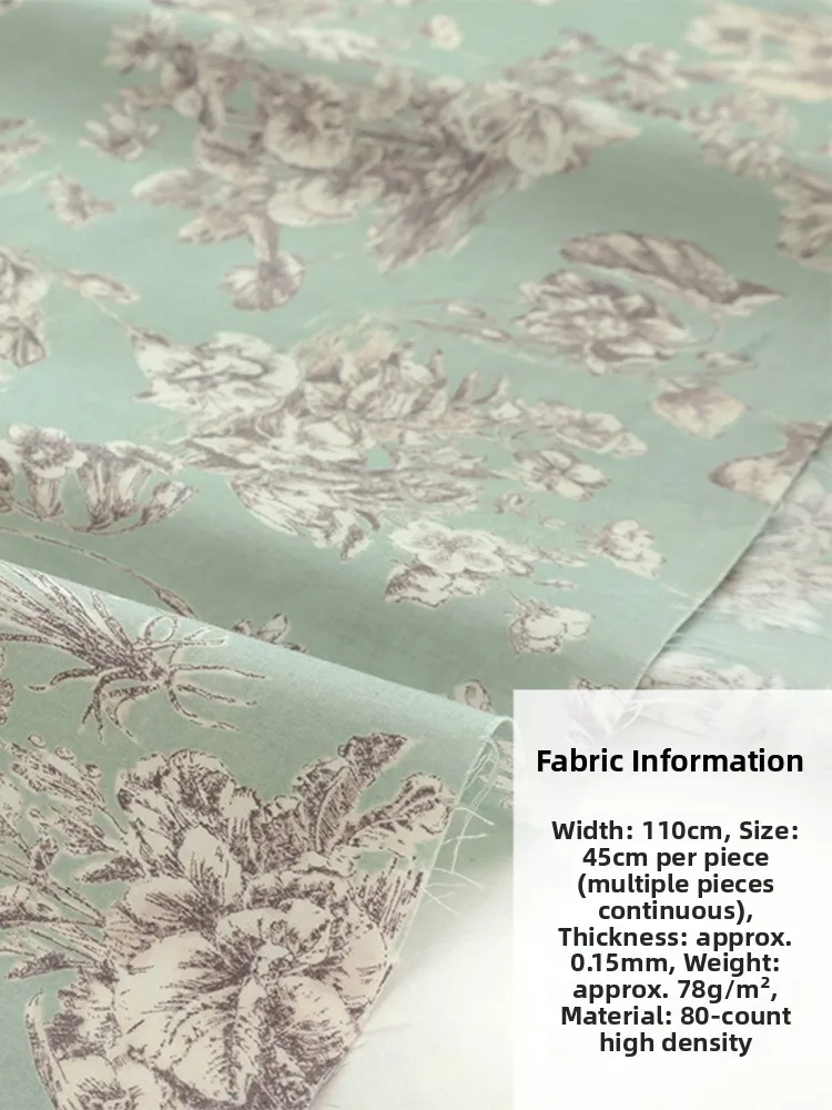 

High Density Pure Cotton Fabric for Handmade Spring Mountain Flower Vine Dress Top Korean Style Home Fabric Sponge Pad