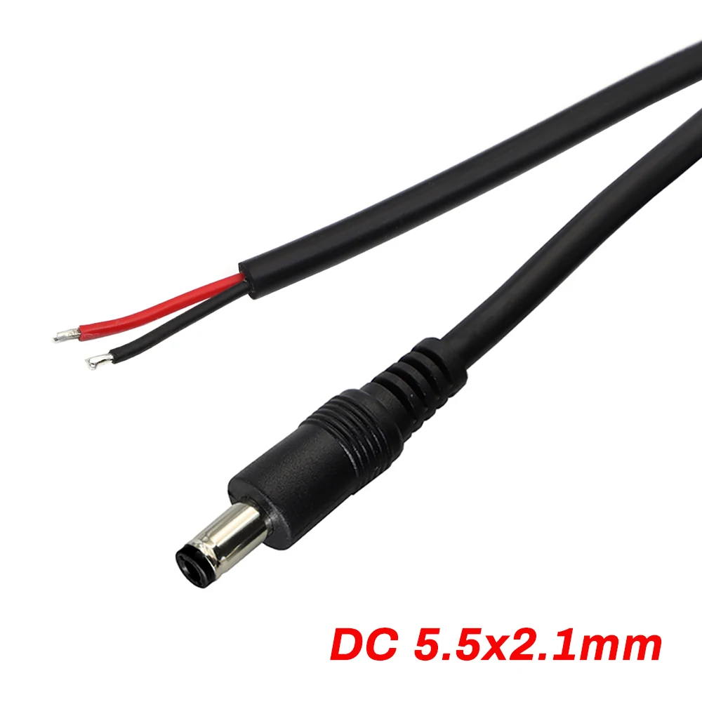 1M DC Male Plug 5.5 X 2.1mm / 2.5mm to Bare Wire Open End Power Wire Supply Repair Cable Connector Extension Cord 18AWG