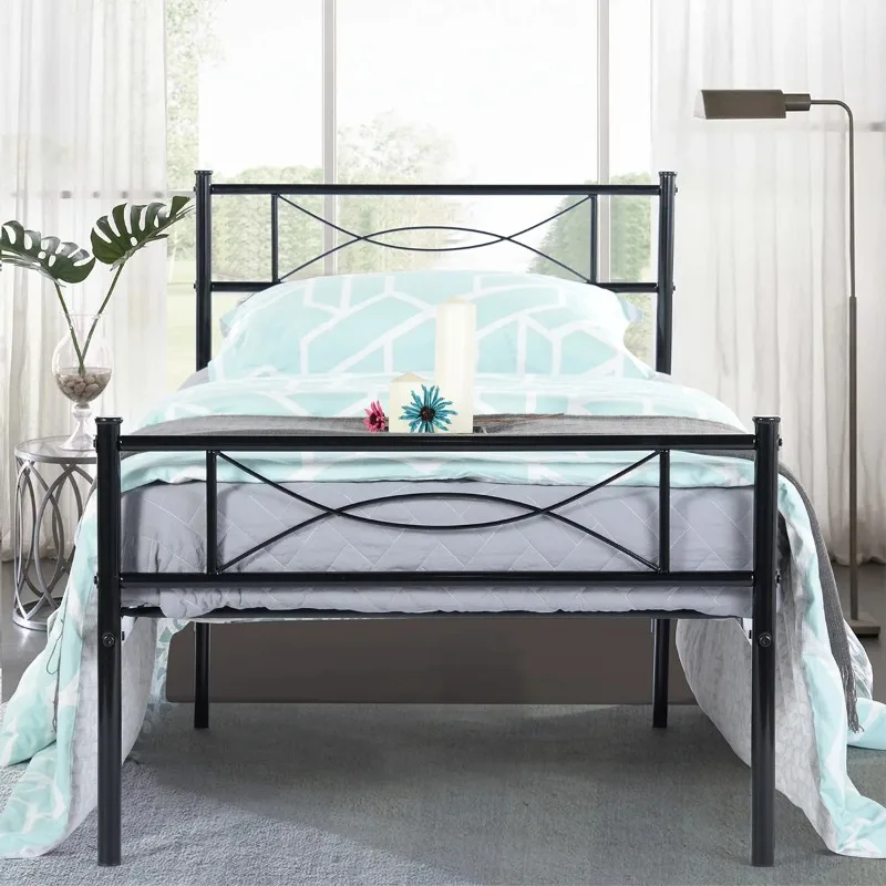 Twin Size Metal Bed with Screw Set and Instruction, Black