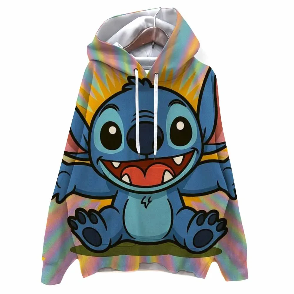 ディズニーステッチプリントスウェットパーカー女性ファッションストリート特大 O ネックパーカー原宿女性プルオーバー女性服