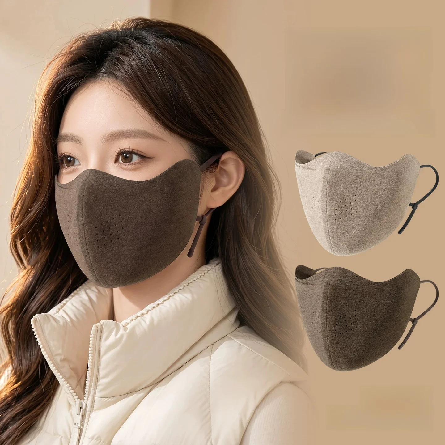 厚みのあるフリース暖かい通気性のある女性用マスク秋冬高美的価値防風防寒フェイスシールド3dモデリング