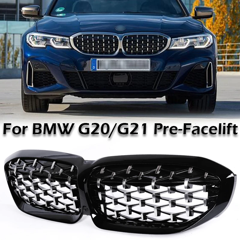 

Передняя решетка Diamond Star Grill, хромированная, черная, для BMW 3 серии G20 G21 Седан Touring Pre-Facelift 2019-2022 318i 330i M340i 316d