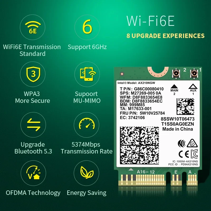 AX210NGW WiFi Card WiFi6E 2.4G 5G 6GHz Mini Wireless Module AX200 MT7921K Network Adapter Bluetooth 5.2 Laptop M.2 NGFF