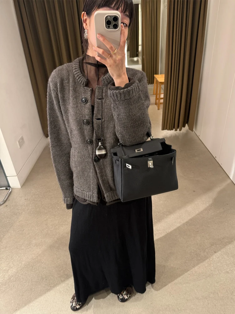 سترة نسائية فضفاضة محبوكة مفتوحة بسيطة Sle طويلة Sve الصوفية الأعلى وهمية قطعتين لفة تصميم ملابس يومية #5