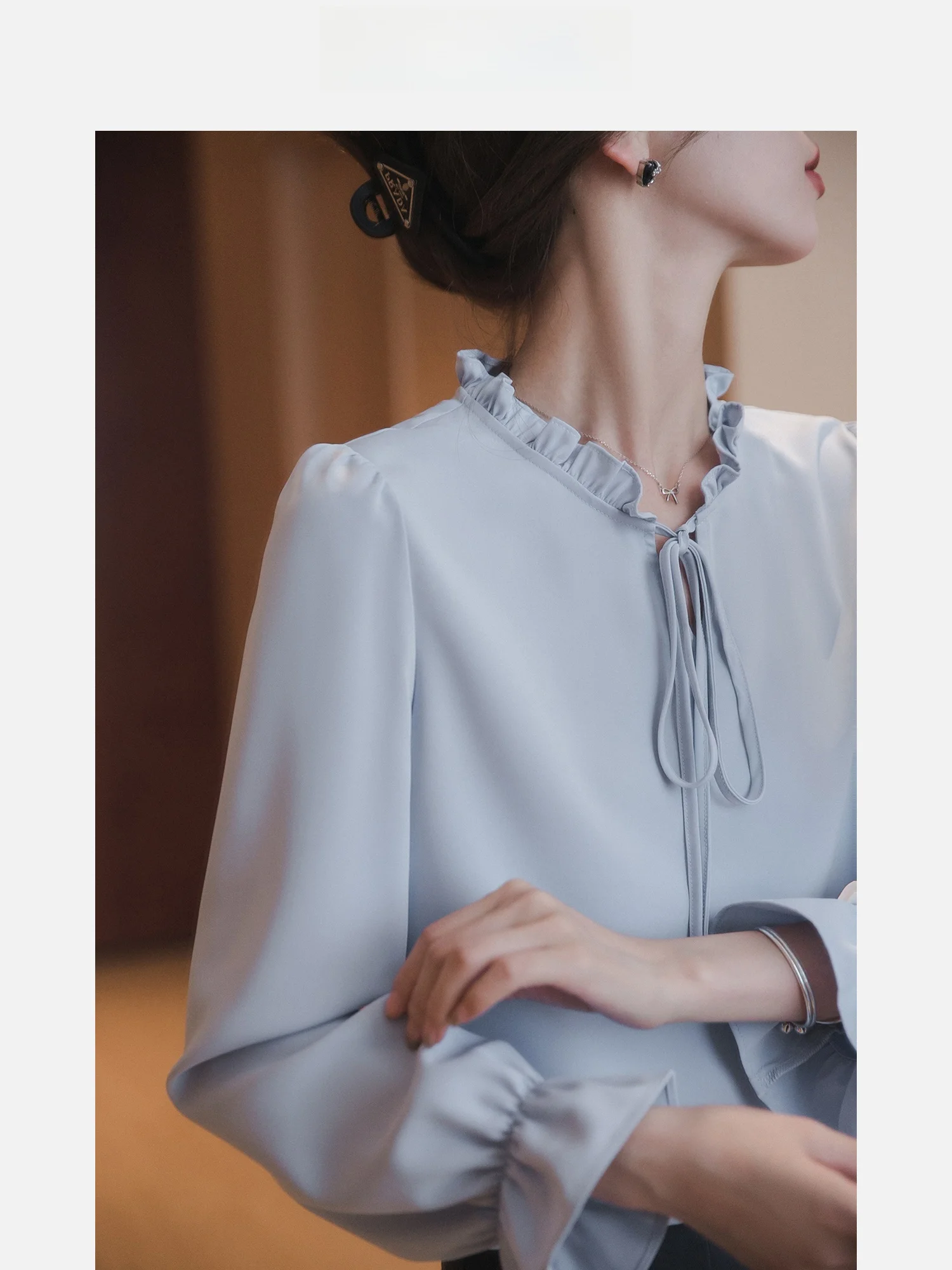 

Женская модная блузка Ele f-Moon Collar для повседневной носки, с коротким рукавом, из полиэфирного волокна, прямого кроя, с рукавами-фонариками