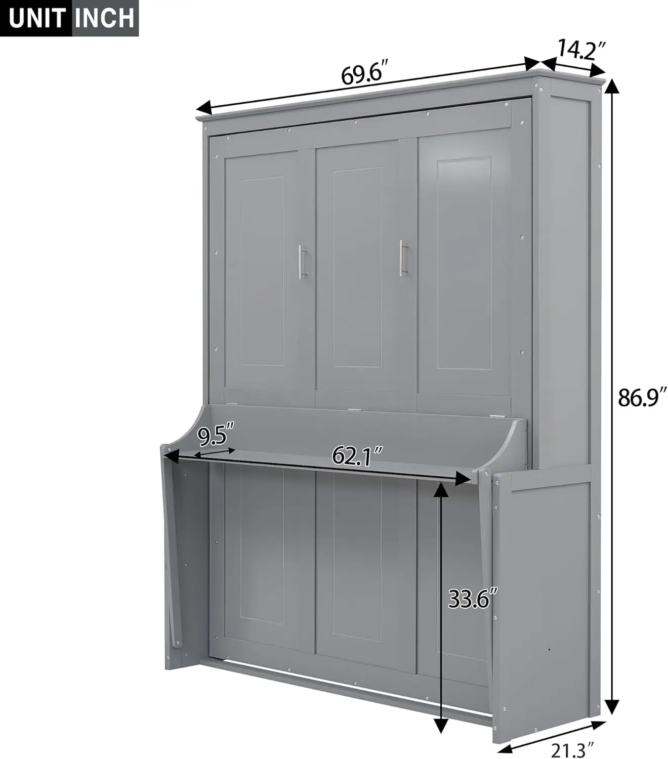 Queen Murphy Bed Wardrobe High Wall Cabinet, Folding with Shelf for Guest Room, Foldable Platform , Space Saving