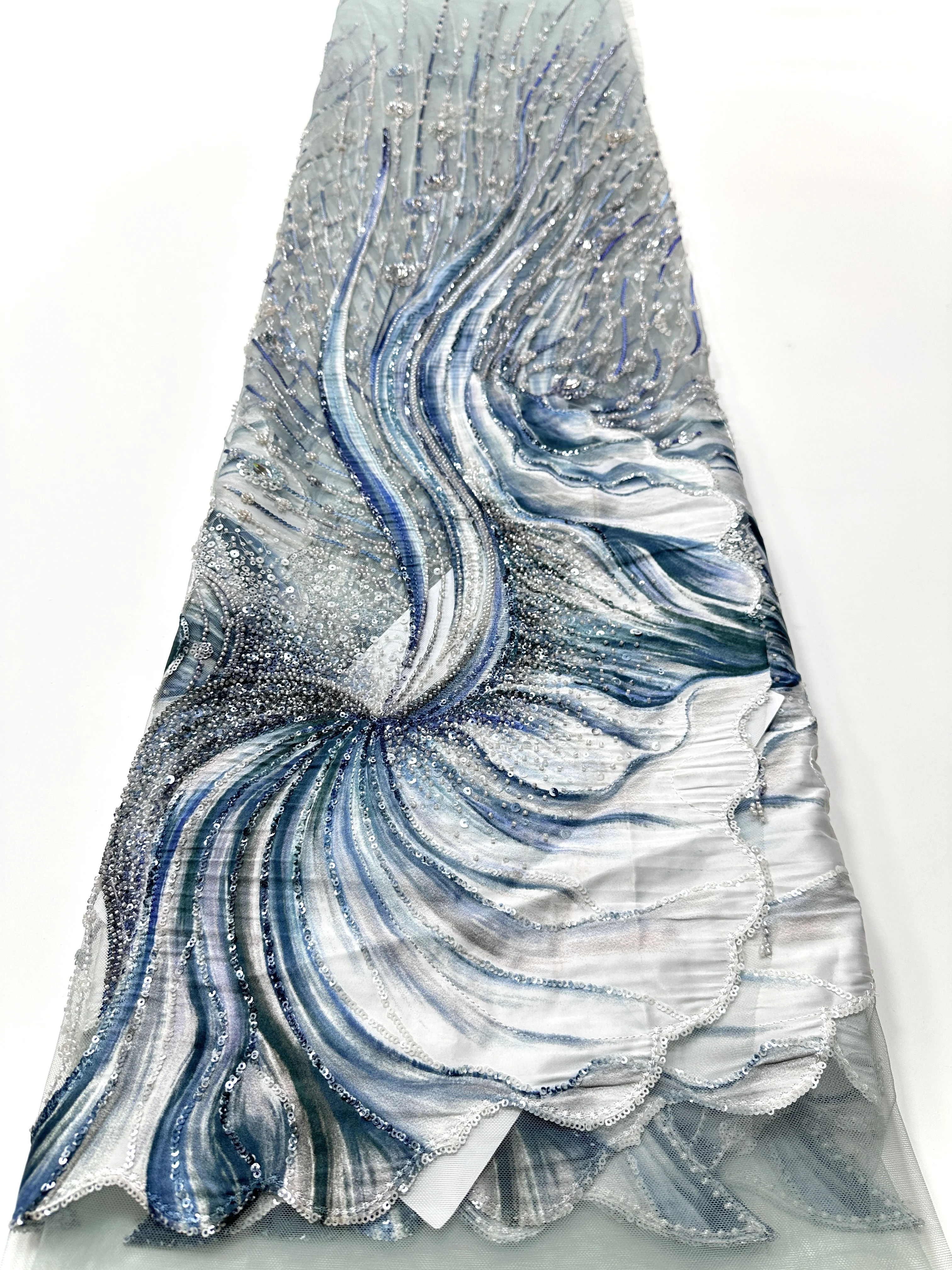 3D Flowers French Lace Fabric 2025 High Quality Lace Net African Lace Fabric With Beads Sequins Lace Fabrics For Wedding ST85TH-