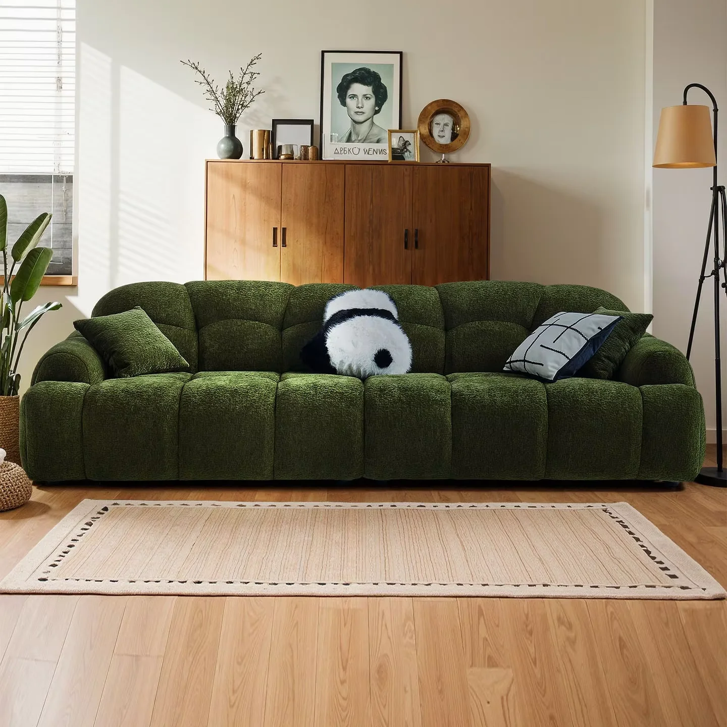

#French Retro Style Chenille Cloud Sectional Sofa Set New Cream Straight Row Fabric For Living Room Design Apartment & Hotel Use