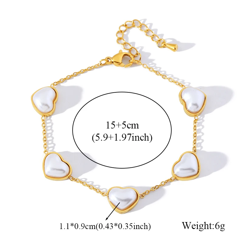 EILIECK 316L Edelstahl Herzförmige Perlenkette Armband Ohrringe Set Modischer Goldfarbener Wasserdichter Schmuck Damengeschenk – Detail 7