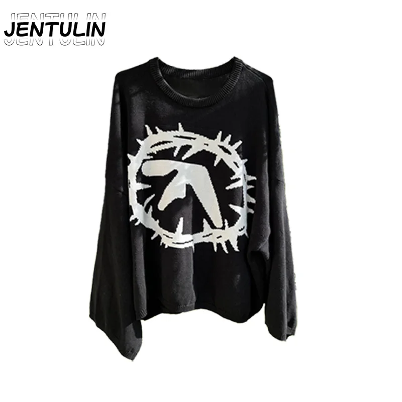 

Y2k Goth Tops Punk Men's Sweater Aphex Twin Knit Autumn Pullover Women Vintage Knitwear Jumper Streetwear Korean Unisex Clothing