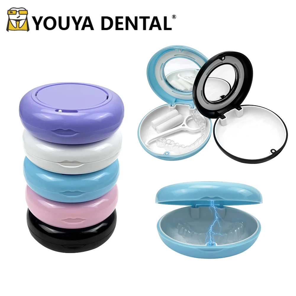 Denture Bath Box Orthodontic Aligner Retainer Organizer Invisible Braces Case Tray Box with Mirror Air vent Oral hygiene product