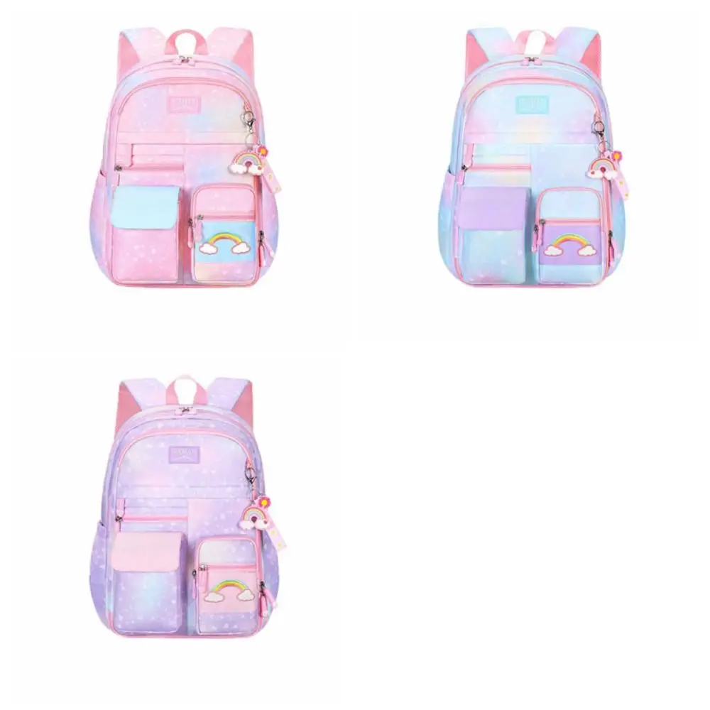 Casual Rainbow Children Backpack Side-Open Multiple Pockets Shoulders Bag Commute Korean Style Student School Bag Travel