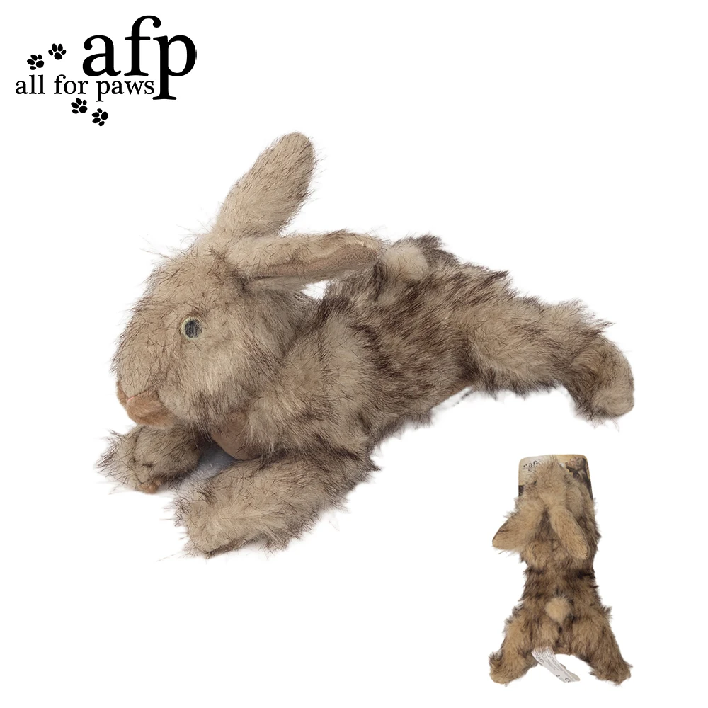 All For Paws Brown Rabbit Dogs Toy With Squeaker Sound Faux Fur Non-Toxic Realistic Wildlife Animal Toys For Dog Accessories