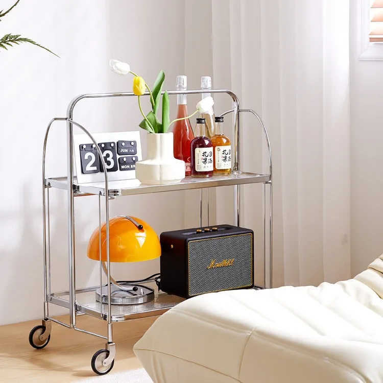 عربة متنقلة قابلة للطي في العصور الوسطى، رف مزدوج للتخزين على الإنترنت، سيارة طعام المشاهير #4