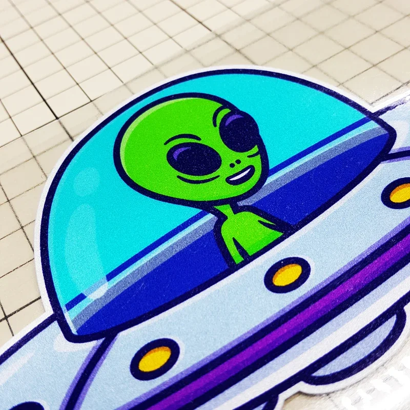 S267 Creative Car Stickers Cartoon Alien UFO Reflective Motorcycle Decals Waterproof Helmet Trunk Decoration Accessories