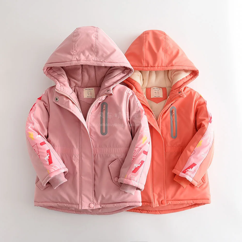 

2024 Winter New Wind and Rain Girls Color-blocked Waist Pile Thickened Hooded Cotton Jacket