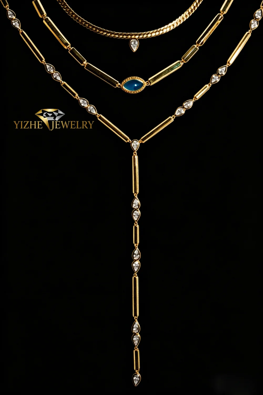Geometric Bar Tear Drop Cubic Zirconia CZ Link Chain Long Y Lariat Sexy Women Fashion Necklace 2026 New Arrived