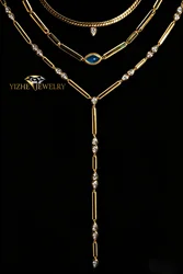 Geometric Bar Tear Drop Cubic Zirconia CZ Link Chain Long Y Lariat Sexy Women Fashion Necklace 2026 New Arrived