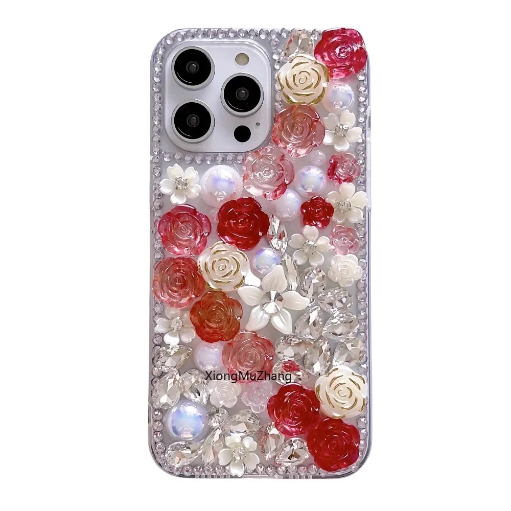 Luxuriöse Strass-Perlen-Blumenhülle für iPhone 16 Pro Max 15 14 13 Pro 12 Mini 11 Pro Max 15 17 18 Pro Kristall-Mädchen-Handyhülle – Detail 12