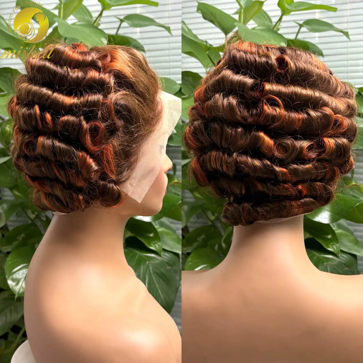 Short P4/350 Ginger Orange Egg Roll Wave Bob Wig Human Hair Wigs 13x4 Lace Frontal Colored Loose Remy Hair Wigs for Black Women