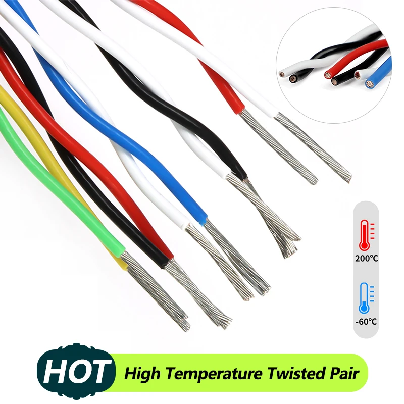 1 - 10m AFS200 PTFE 2pin Wire 26/25/24/22/20/18/17/15/13AWG High Temperature FEP Twisted Pair Electronic Signal Copper Cable DIY