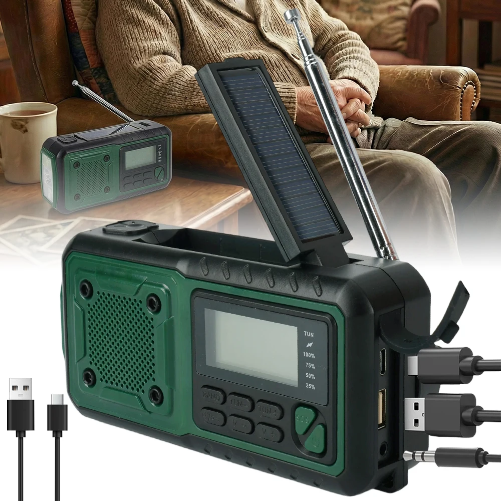 Accessoires pour haut-parleurs, radio d'urgence solaire AM FM portable, radio météo avec lampe de poche, batterie externe, alarme SOS, kit de survie pour le camping et la randonnée, antenne longue, signal puissant, radio d'urgence pour l'extérieur