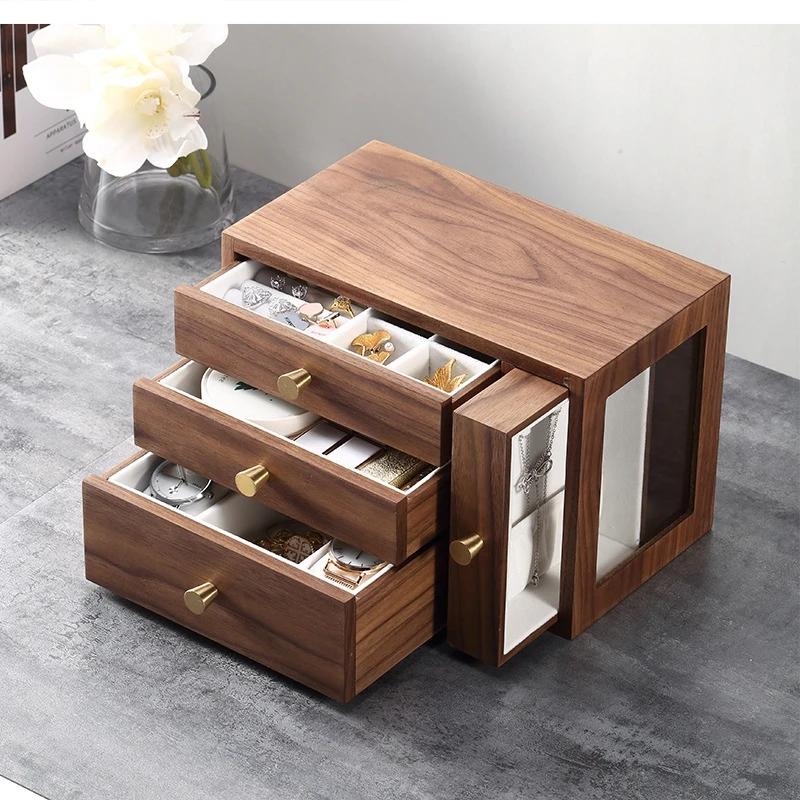 2021 new style Chinese walnut four-drawer jewelry storage box European large-capacity watch necklace