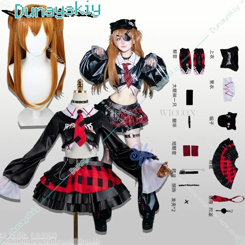 

Anime Asuuka Japanese Jirai Kei Girls Rock Punk Cosplay Costume Y2K Black Red Cake Dress Check Skirt Lolita Halloween