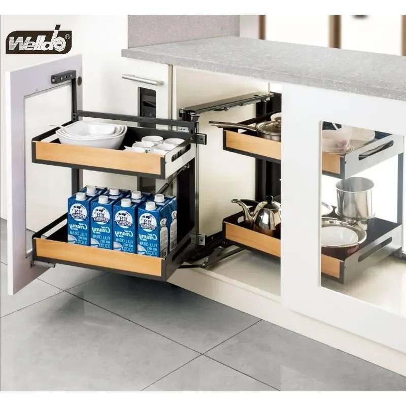 For Cabinet Corner Pull Out Basket Storage Organizer Linkage Mechanism Kitchen Pantry Blind Corner Space Saving Solution Easy