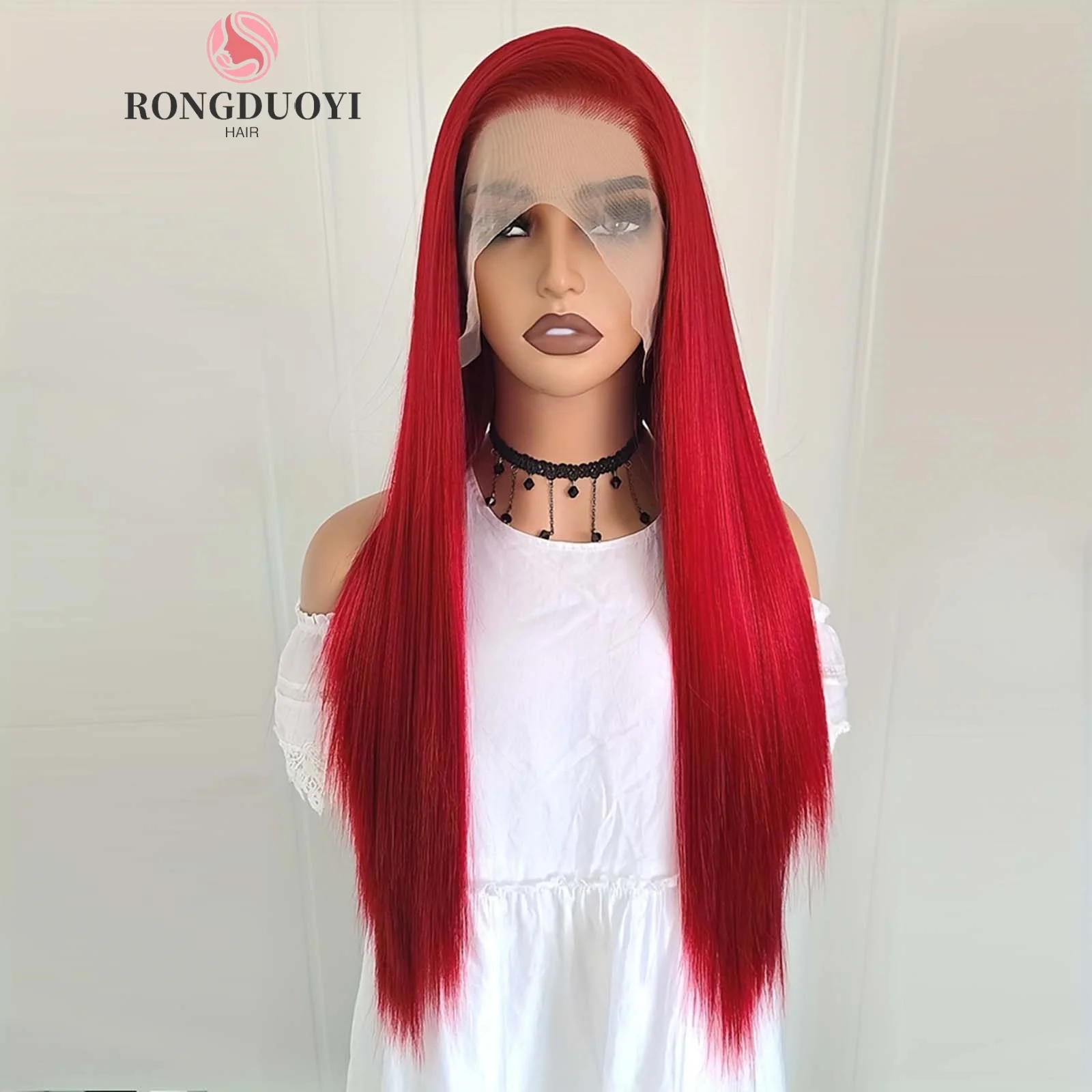 Dark Red Wig Silky Straight Synthetic Lace Front Wig Natural Long Burgundy Colored Hair 13X4 Lace Frontal Wigs for Women Party