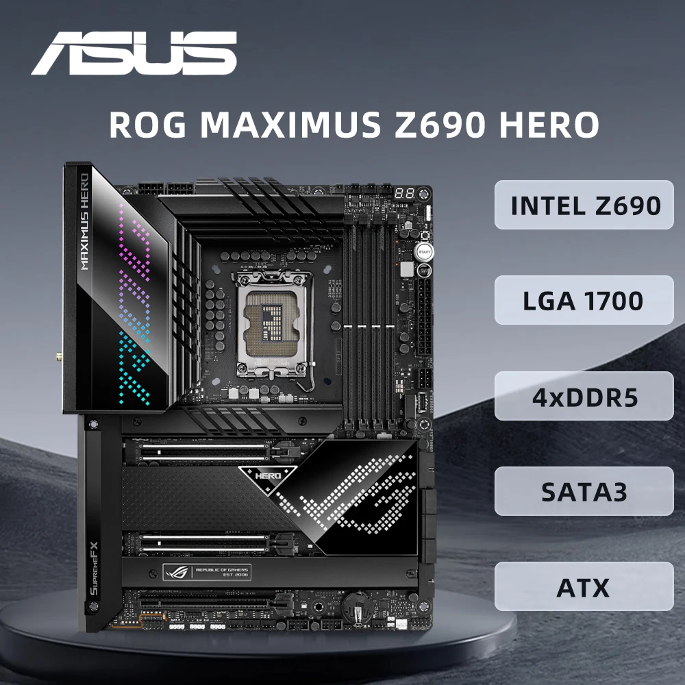 

ASUS ROG MAXIMUS Z690 HERO Motherboard Support Socket LGA1700 i9-14900K i7-12700K i5-12400F CPU 4xDDR5 USB 3.2 Gen2 PCIe 5.0 ATX