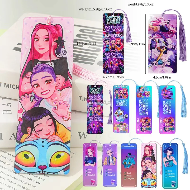 إشارات مرجعية أنيمي KPop Demon Hunters - مقتنيات مروحة ثنائية تصميم فتاة/حيوانات كرتونية، علامات قراءة للطلاب هدايا أدبية