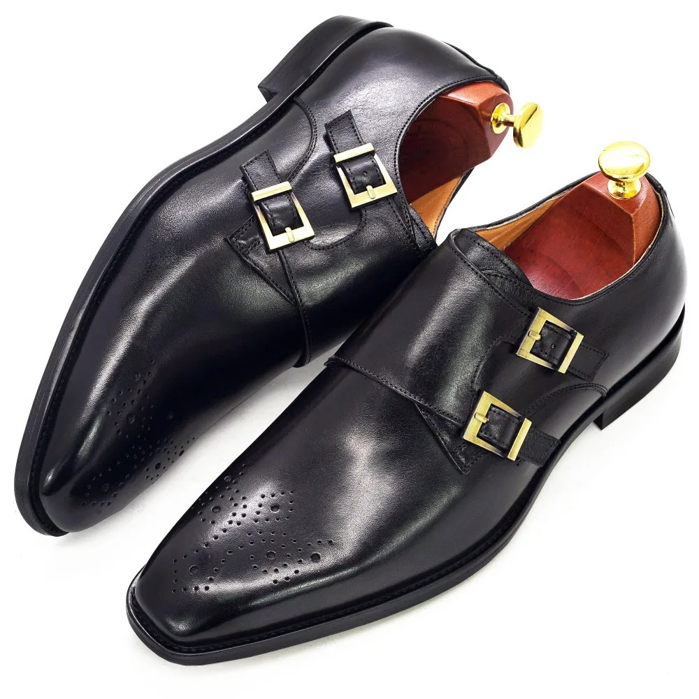 Double Monk Strap Oxford Shoes Mens Handmade Genuine Leather Buckle Men's Dress Shoes Formal Wedding Office for Men Footwear - Image 5