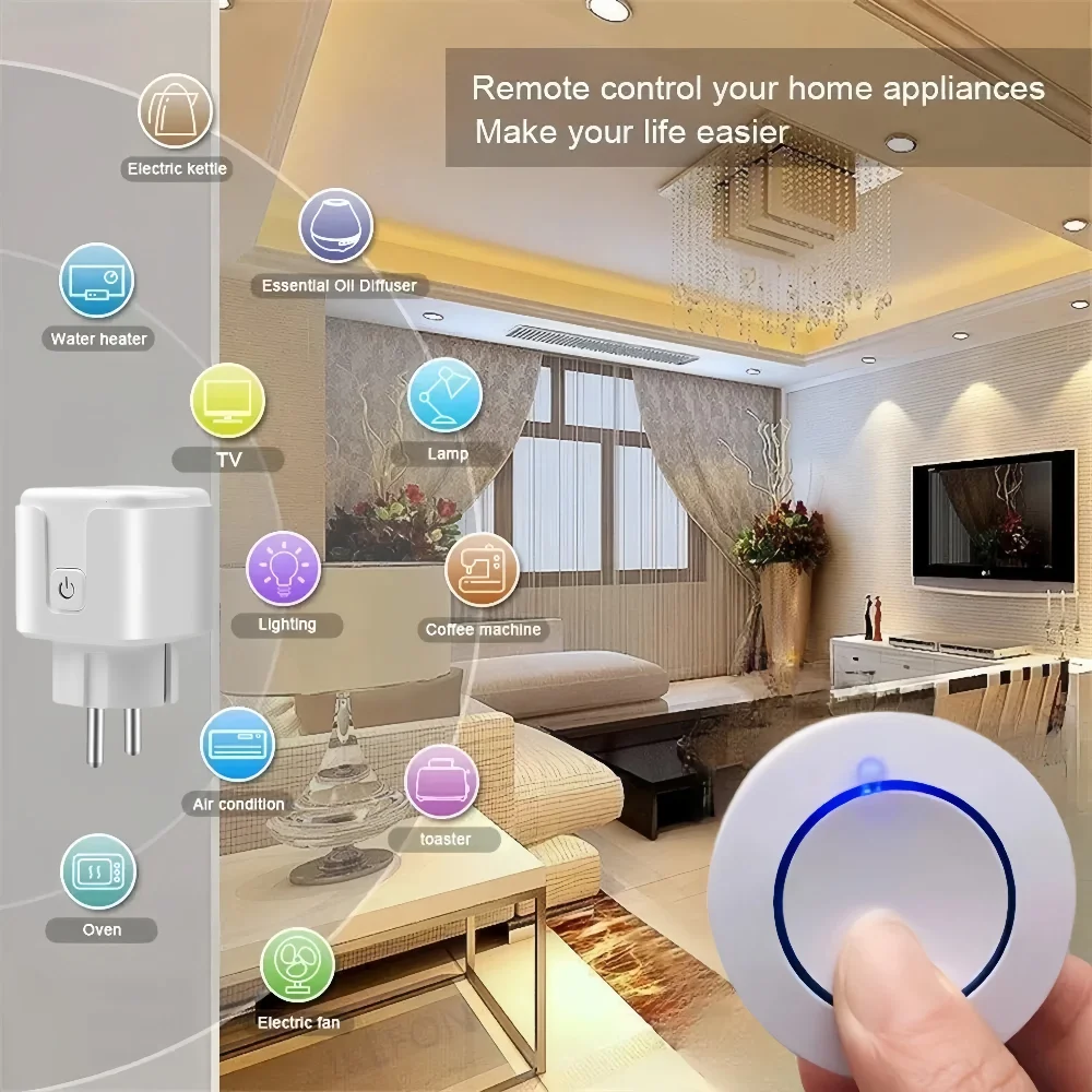 433 MHZ Rf Wireless Remote Control Smart Switch Electrical Sockets 220V 15A Single Plug and Transmitter for Home Appliance Led