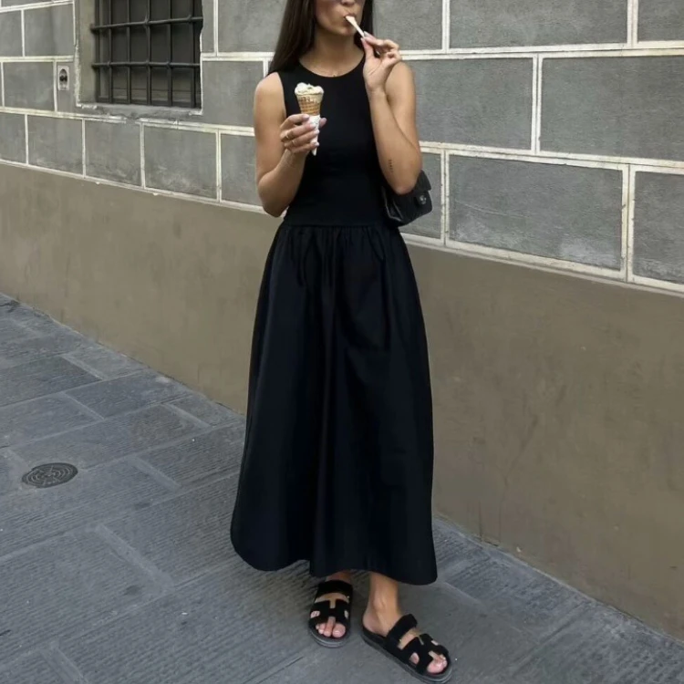 فستان Zeyla النسائي الفرنسي على طراز هيبورن بدون أكمام صيفي بتصميم فريد من نوعه فستان كامي ماكسي بسيط للسهرات والارتداء اليومي